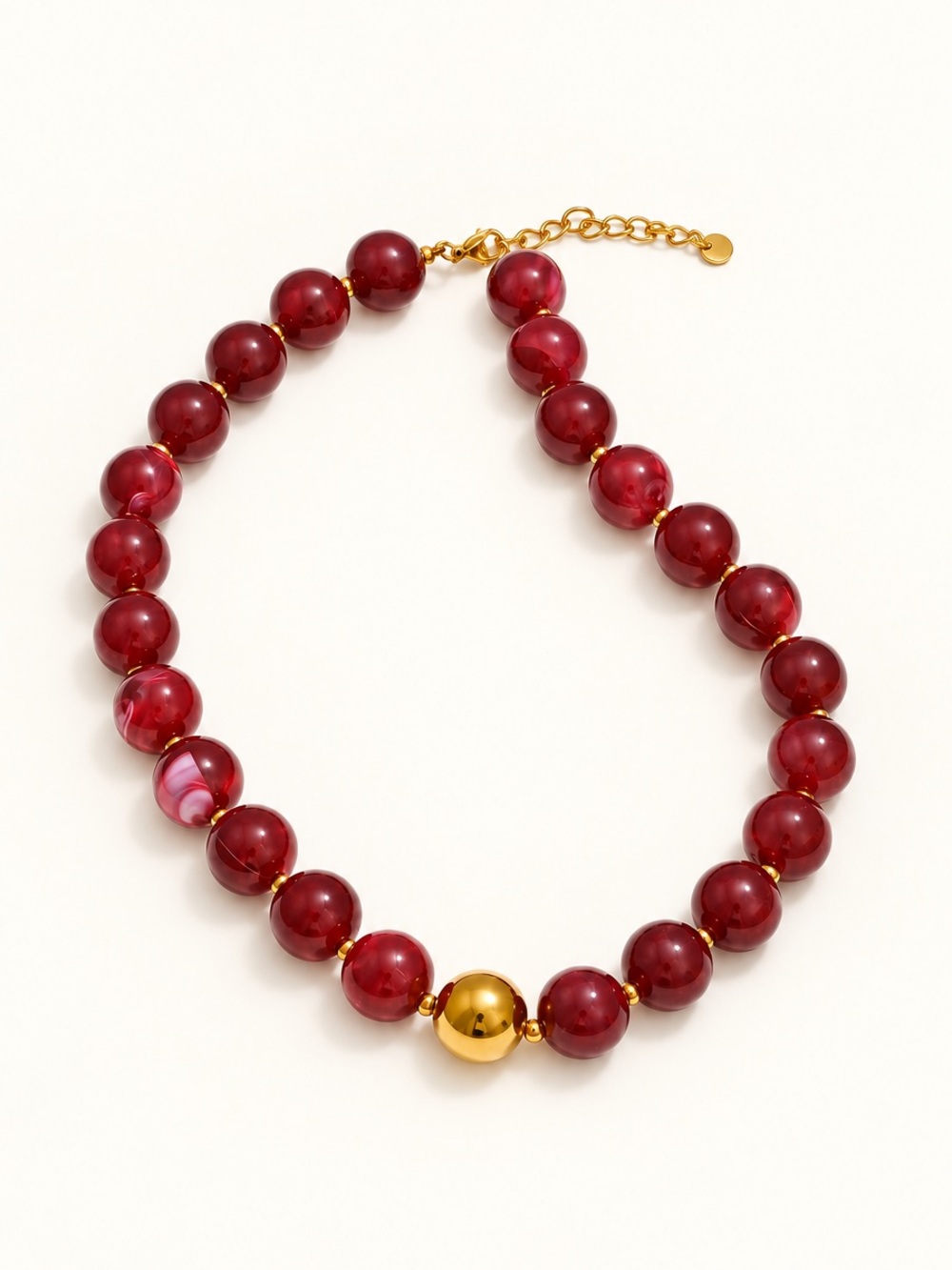 Burgundy Ruby Beaded Gold Ball Necklace